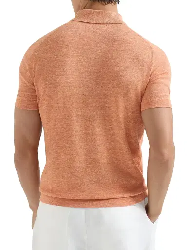 Brunello Cucinelli Men's Linen and Cotton Knit Polo Shirt | Thumbnail 3 Brunello Cucinelli Men's Linen and Cotton Knit Polo Shirt | Thumbnail 3