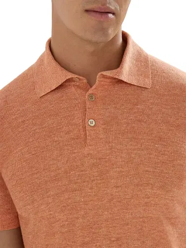 Brunello Cucinelli Men's Linen and Cotton Knit Polo Shirt | Thumbnail 4 Brunello Cucinelli Men's Linen and Cotton Knit Polo Shirt | Thumbnail 4