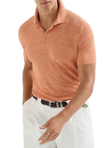 Brunello Cucinelli Men's Linen and Cotton Knit Polo Shirt | Thumbnail 5 Brunello Cucinelli Men's Linen and Cotton Knit Polo Shirt | Thumbnail 5