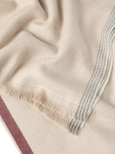 Brunello Cucinelli Men's Wool and Cashmere Diagonal Scarf with Striped Edge - Sand | Thumbnail 3 Brunello Cucinelli Men's Wool and Cashmere Diagonal Scarf with Striped Edge - Sand | Thumbnail 3