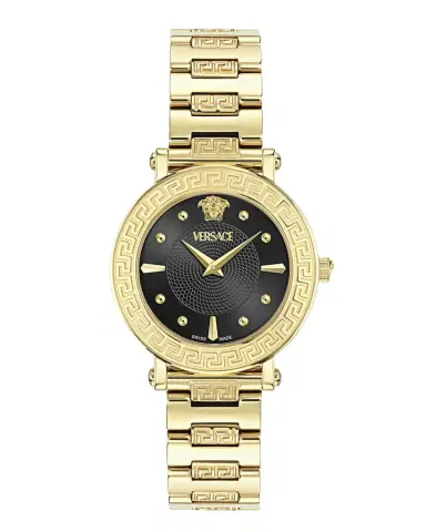 Versace 35mm Greca Sphere Watch with Bracelet Strap, Gold/Black | Thumbnail 1 Versace 35mm Greca Sphere Watch with Bracelet Strap, Gold/Black | Thumbnail 1