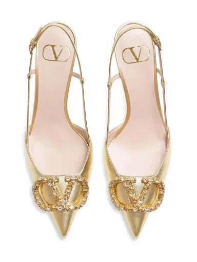 Valentino Garavani Women's VLogo Signature Laminated Nappa Leather 80MM Slingback Pumps - Antique Gold Brass - Size 9 | Thumbnail 3 Valentino Garavani Women's VLogo Signature Laminated Nappa Leather 80MM Slingback Pumps - Antique Gold Brass - Size 9 | Thumbnail 3