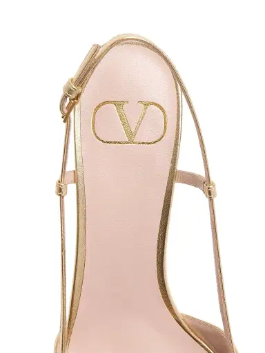 Valentino Garavani Women's VLogo Signature Laminated Nappa Leather 80MM Slingback Pumps - Antique Gold Brass - Size 9 | Thumbnail 5 Valentino Garavani Women's VLogo Signature Laminated Nappa Leather 80MM Slingback Pumps - Antique Gold Brass - Size 9 | Thumbnail 5
