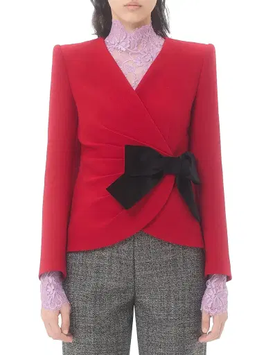 Valentino Garavani Women's Wool Crepe Jacket with Contrasting Bow - Paris Black | Thumbnail 2 Valentino Garavani Women's Wool Crepe Jacket with Contrasting Bow - Paris Black | Thumbnail 2