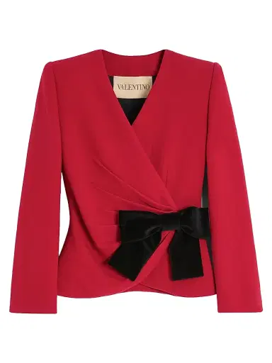 Valentino Garavani Women's Wool Crepe Jacket with Contrasting Bow - Paris Black | Thumbnail 1 Valentino Garavani Women's Wool Crepe Jacket with Contrasting Bow - Paris Black | Thumbnail 1