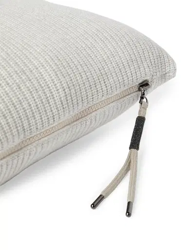 Brunello Cucinelli Cashmere English Rib Knit Cushion with Shiny Zipper Pull - Buff | Thumbnail 3 Brunello Cucinelli Cashmere English Rib Knit Cushion with Shiny Zipper Pull - Buff | Thumbnail 3
