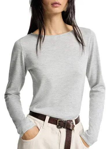 Brunello Cucinelli Women's Cashmere and Silk Sparkling Lightweight Sweater - Pebble | Thumbnail 5 Brunello Cucinelli Women's Cashmere and Silk Sparkling Lightweight Sweater - Pebble | Thumbnail 5