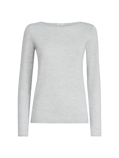 Brunello Cucinelli Women's Cashmere and Silk Sparkling Lightweight Sweater - Pebble | Thumbnail 1 Brunello Cucinelli Women's Cashmere and Silk Sparkling Lightweight Sweater - Pebble | Thumbnail 1