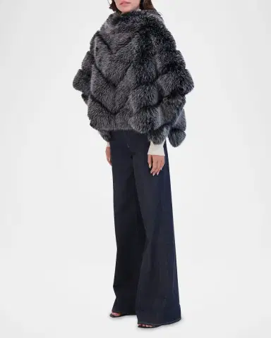 THEIA Chevron Fox-Like Faux Fur Poncho | Thumbnail 2 THEIA Chevron Fox-Like Faux Fur Poncho | Thumbnail 2