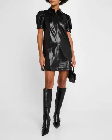 Alice + Olivia Jem Vegan Leather Puff-Sleeve Shirtdress | Thumbnail 2 Alice + Olivia Jem Vegan Leather Puff-Sleeve Shirtdress | Thumbnail 2