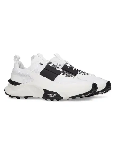 Valentino Garavani Men's True Act Low Top Sneakers in Mesh and Rubberized Fabric - White Blck | Thumbnail 2 Valentino Garavani Men's True Act Low Top Sneakers in Mesh and Rubberized Fabric - White Blck | Thumbnail 2