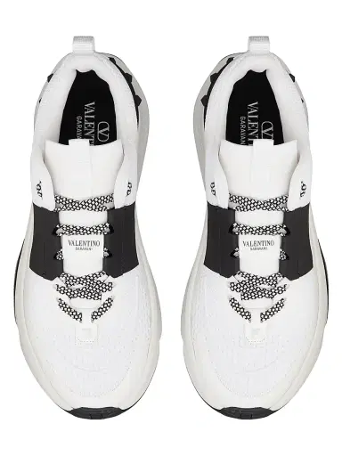 Valentino Garavani Men's True Act Low Top Sneakers in Mesh and Rubberized Fabric - White Blck | Thumbnail 4 Valentino Garavani Men's True Act Low Top Sneakers in Mesh and Rubberized Fabric - White Blck | Thumbnail 4