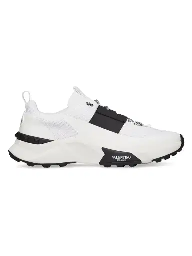 Valentino Garavani Men's True Act Low Top Sneakers in Mesh and Rubberized Fabric - White Blck | Thumbnail 1 Valentino Garavani Men's True Act Low Top Sneakers in Mesh and Rubberized Fabric - White Blck | Thumbnail 1