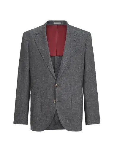 Brunello Cucinelli Men's Wool, Silk and Linen Slubbed Fresco Deconstructed Blazer - Dark Grey | Thumbnail 2 Brunello Cucinelli Men's Wool, Silk and Linen Slubbed Fresco Deconstructed Blazer - Dark Grey | Thumbnail 2