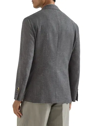 Brunello Cucinelli Men's Wool, Silk and Linen Slubbed Fresco Deconstructed Blazer - Dark Grey | Thumbnail 3 Brunello Cucinelli Men's Wool, Silk and Linen Slubbed Fresco Deconstructed Blazer - Dark Grey | Thumbnail 3