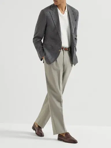 Brunello Cucinelli Men's Wool, Silk and Linen Slubbed Fresco Deconstructed Blazer - Dark Grey | Thumbnail 6 Brunello Cucinelli Men's Wool, Silk and Linen Slubbed Fresco Deconstructed Blazer - Dark Grey | Thumbnail 6