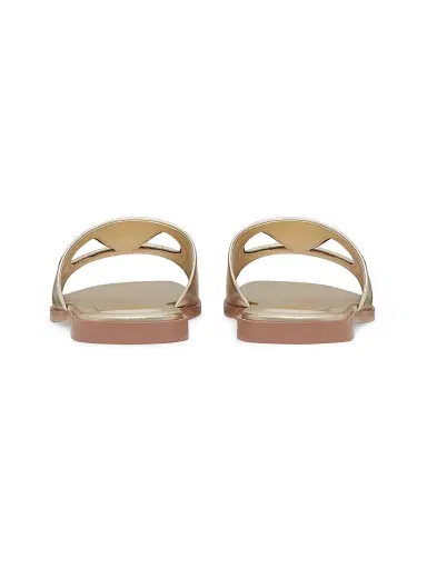 Valentino Garavani Women's VLogo Cut-Out Laminated Nappa Leather Slide Sandals - Platinum Antique Brass - Size 7 | Thumbnail 3 Valentino Garavani Women's VLogo Cut-Out Laminated Nappa Leather Slide Sandals - Platinum Antique Brass - Size 7 | Thumbnail 3