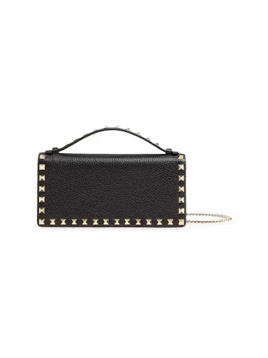 Valentino Garavani Women's Rockstud Wallet with Chain in Grainy Calfskin - Black | Thumbnail 1 Valentino Garavani Women's Rockstud Wallet with Chain in Grainy Calfskin - Black | Thumbnail 1