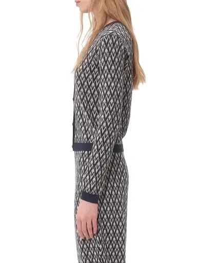 Valentino Garavani Women's Wool Cardigan with Toute La V Jacquard Pattern - Cream Navy | Thumbnail 3 Valentino Garavani Women's Wool Cardigan with Toute La V Jacquard Pattern - Cream Navy | Thumbnail 3