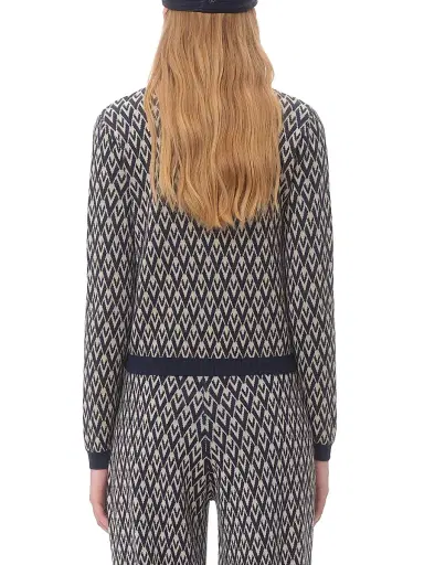 Valentino Garavani Women's Wool Cardigan with Toute La V Jacquard Pattern - Cream Navy | Thumbnail 4 Valentino Garavani Women's Wool Cardigan with Toute La V Jacquard Pattern - Cream Navy | Thumbnail 4
