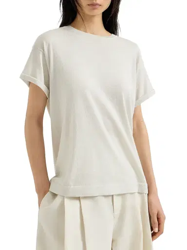 Brunello Cucinelli Women's Sparkling Cashmere and Silk Lightweight Knit T-Shirt - White | Thumbnail 2 Brunello Cucinelli Women's Sparkling Cashmere and Silk Lightweight Knit T-Shirt - White | Thumbnail 2