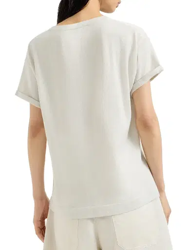 Brunello Cucinelli Women's Sparkling Cashmere and Silk Lightweight Knit T-Shirt - White | Thumbnail 3 Brunello Cucinelli Women's Sparkling Cashmere and Silk Lightweight Knit T-Shirt - White | Thumbnail 3
