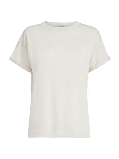 Brunello Cucinelli Women's Sparkling Cashmere and Silk Lightweight Knit T-Shirt - White | Thumbnail 1 Brunello Cucinelli Women's Sparkling Cashmere and Silk Lightweight Knit T-Shirt - White | Thumbnail 1