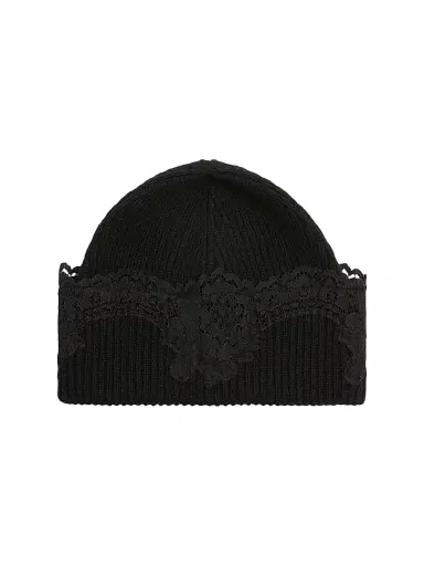 Valentino Garavani Women's Vlogo Signature Cashmere and Lace Beanie - Black | Thumbnail 1 Valentino Garavani Women's Vlogo Signature Cashmere and Lace Beanie - Black | Thumbnail 1