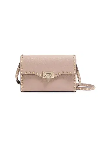 Valentino Garavani Women's Rockstud Grainy Calfskin Crossbody Bag - Poudre | Thumbnail 1 Valentino Garavani Women's Rockstud Grainy Calfskin Crossbody Bag - Poudre | Thumbnail 1