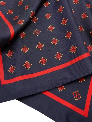Valentino Garavani Men's Opticool Silk Scarf - Navy Red | Thumbnail 3 Valentino Garavani Men's Opticool Silk Scarf - Navy Red | Thumbnail 3