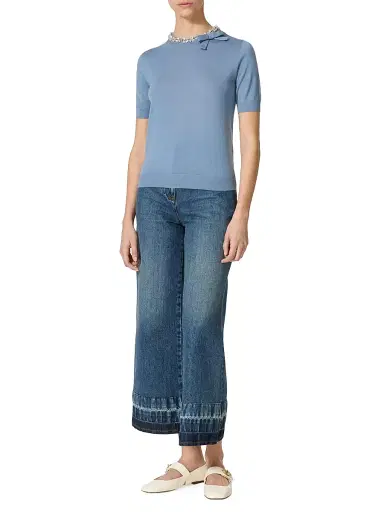 Valentino Garavani Women's Embroidered Wool Sweater - Azure | Thumbnail 2 Valentino Garavani Women's Embroidered Wool Sweater - Azure | Thumbnail 2