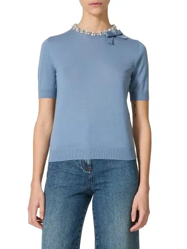Valentino Garavani Women's Embroidered Wool Sweater - Azure | Thumbnail 3 Valentino Garavani Women's Embroidered Wool Sweater - Azure | Thumbnail 3