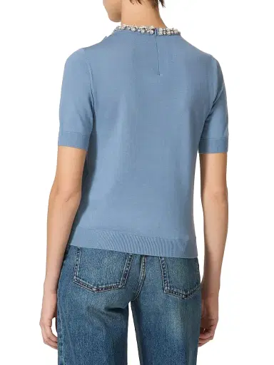 Valentino Garavani Women's Embroidered Wool Sweater - Azure | Thumbnail 4 Valentino Garavani Women's Embroidered Wool Sweater - Azure | Thumbnail 4