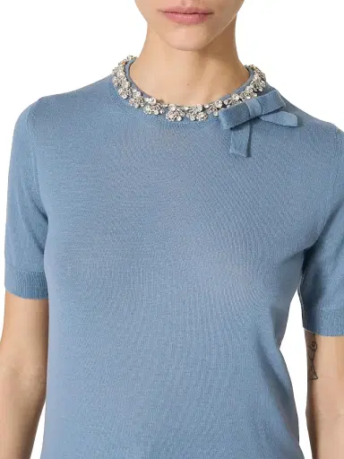 Valentino Garavani Women's Embroidered Wool Sweater - Azure | Thumbnail 5 Valentino Garavani Women's Embroidered Wool Sweater - Azure | Thumbnail 5