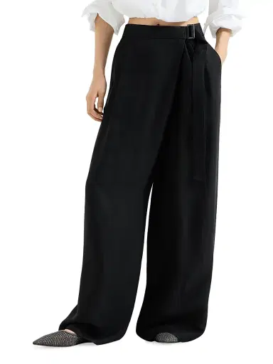 Brunello Cucinelli Women's Viscose and Linen Fluid Twill Sartorial Wrap Trousers - Black | Thumbnail 2 Brunello Cucinelli Women's Viscose and Linen Fluid Twill Sartorial Wrap Trousers - Black | Thumbnail 2