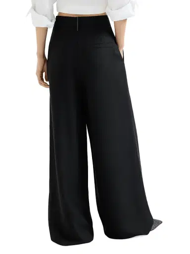 Brunello Cucinelli Women's Viscose and Linen Fluid Twill Sartorial Wrap Trousers - Black | Thumbnail 3 Brunello Cucinelli Women's Viscose and Linen Fluid Twill Sartorial Wrap Trousers - Black | Thumbnail 3