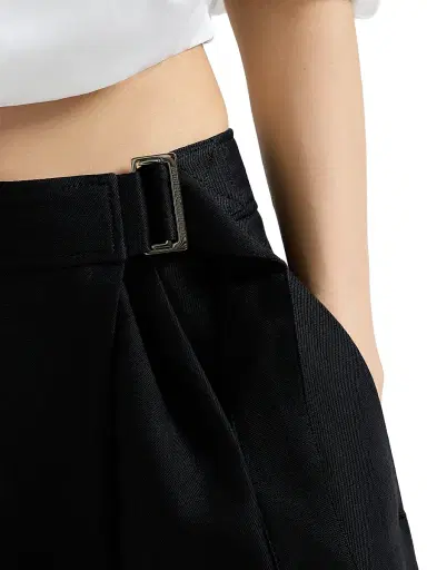 Brunello Cucinelli Women's Viscose and Linen Fluid Twill Sartorial Wrap Trousers - Black | Thumbnail 4 Brunello Cucinelli Women's Viscose and Linen Fluid Twill Sartorial Wrap Trousers - Black | Thumbnail 4