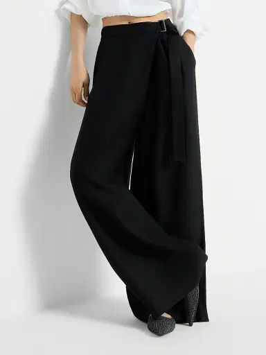 Brunello Cucinelli Women's Viscose and Linen Fluid Twill Sartorial Wrap Trousers - Black | Thumbnail 5 Brunello Cucinelli Women's Viscose and Linen Fluid Twill Sartorial Wrap Trousers - Black | Thumbnail 5