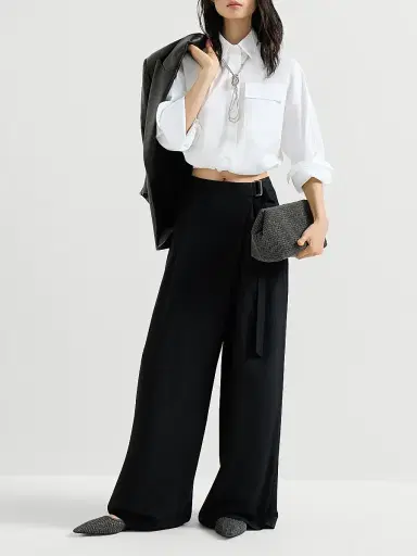 Brunello Cucinelli Women's Viscose and Linen Fluid Twill Sartorial Wrap Trousers - Black | Thumbnail 6 Brunello Cucinelli Women's Viscose and Linen Fluid Twill Sartorial Wrap Trousers - Black | Thumbnail 6