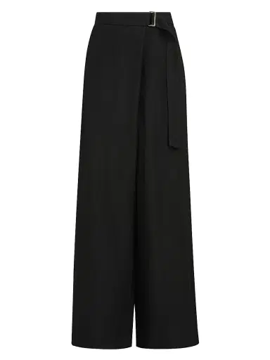 Brunello Cucinelli Women's Viscose and Linen Fluid Twill Sartorial Wrap Trousers - Black | Thumbnail 1 Brunello Cucinelli Women's Viscose and Linen Fluid Twill Sartorial Wrap Trousers - Black | Thumbnail 1
