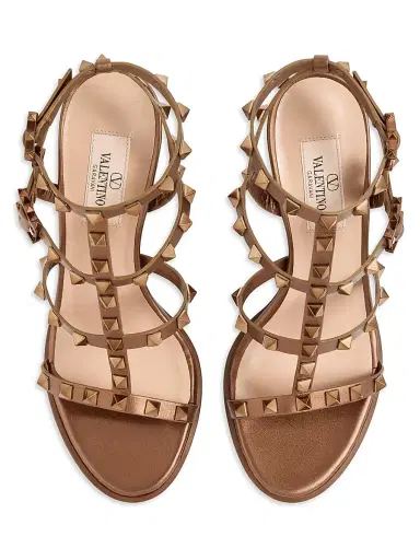 Valentino Garavani Women's Rockstud Metallic 90MM Calfskin Leather Ankle Strap Sandals - Bronze | Thumbnail 4 Valentino Garavani Women's Rockstud Metallic 90MM Calfskin Leather Ankle Strap Sandals - Bronze | Thumbnail 4