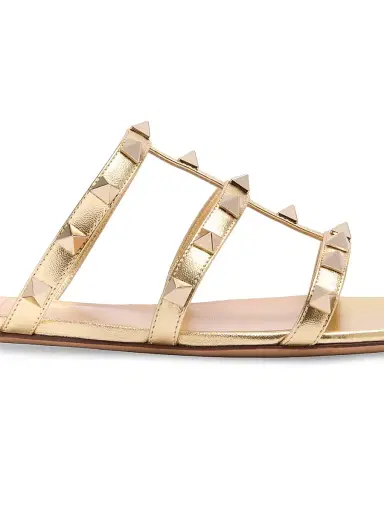 Valentino Garavani Women's Rockstud Flat Metallic Nappa Slide Sandals - Antique Brass - Size 6.5 | Thumbnail 6 Valentino Garavani Women's Rockstud Flat Metallic Nappa Slide Sandals - Antique Brass - Size 6.5 | Thumbnail 6