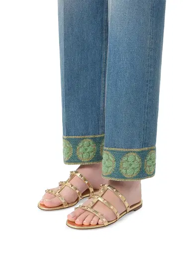 Valentino Garavani Women's Rockstud Flat Metallic Nappa Slide Sandals - Antique Brass - Size 6.5 | Thumbnail 8 Valentino Garavani Women's Rockstud Flat Metallic Nappa Slide Sandals - Antique Brass - Size 6.5 | Thumbnail 8