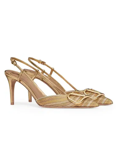 Valentino Garavani Women's VLogo Signature Metallic Slingback Pumps 80MM - Gold - Size 7 | Thumbnail 2 Valentino Garavani Women's VLogo Signature Metallic Slingback Pumps 80MM - Gold - Size 7 | Thumbnail 2
