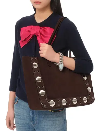 Valentino Garavani Women's Nellcôte Suede Shopping Bag - Testa Di Moro | Thumbnail 2 Valentino Garavani Women's Nellcôte Suede Shopping Bag - Testa Di Moro | Thumbnail 2