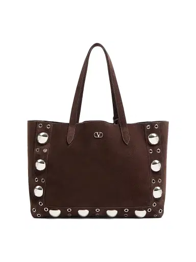 Valentino Garavani Women's Nellcôte Suede Shopping Bag - Testa Di Moro | Thumbnail 1 Valentino Garavani Women's Nellcôte Suede Shopping Bag - Testa Di Moro | Thumbnail 1