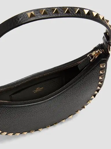 Valentino Garavani Women's Mini Rockstud Hobo Bag in Grainy Calfskin - Black | Thumbnail 3 Valentino Garavani Women's Mini Rockstud Hobo Bag in Grainy Calfskin - Black | Thumbnail 3