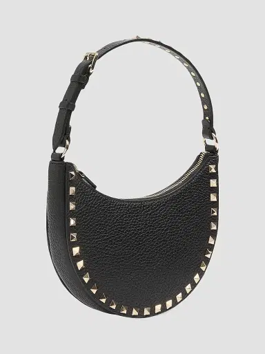 Valentino Garavani Women's Mini Rockstud Hobo Bag in Grainy Calfskin - Black | Thumbnail 4 Valentino Garavani Women's Mini Rockstud Hobo Bag in Grainy Calfskin - Black | Thumbnail 4