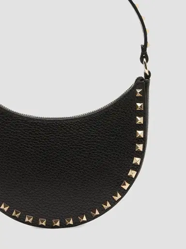 Valentino Garavani Women's Mini Rockstud Hobo Bag in Grainy Calfskin - Black | Thumbnail 8 Valentino Garavani Women's Mini Rockstud Hobo Bag in Grainy Calfskin - Black | Thumbnail 8