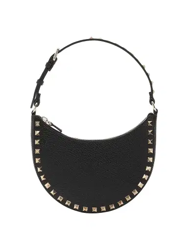 Valentino Garavani Women's Mini Rockstud Hobo Bag in Grainy Calfskin - Black | Thumbnail 1 Valentino Garavani Women's Mini Rockstud Hobo Bag in Grainy Calfskin - Black | Thumbnail 1